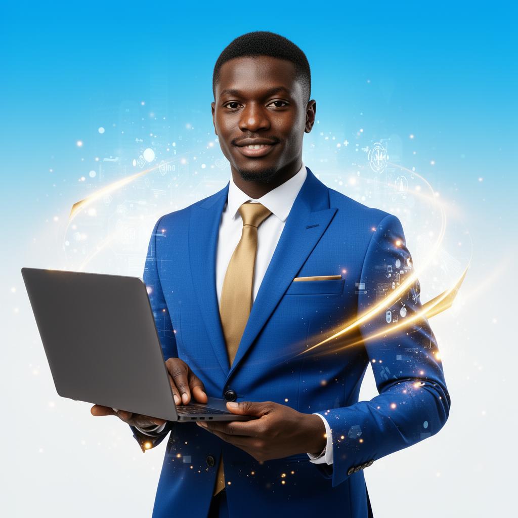 African business professional with AI tools